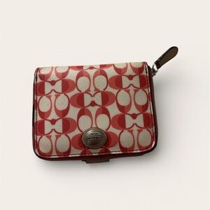 Coach Signature Red and Cream Wallet